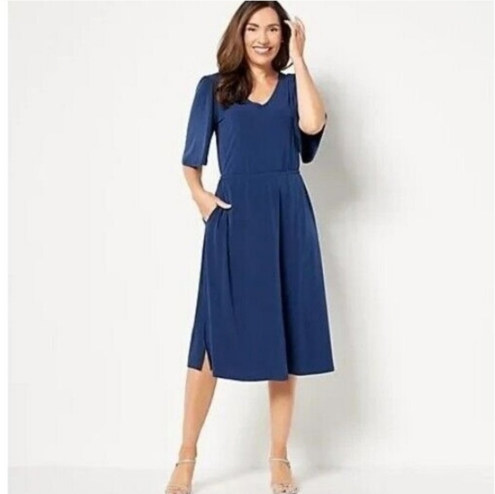 Girl With Curves Regular Knit Midi Dress with Flutter Sleeve Midnight SZ 2X
